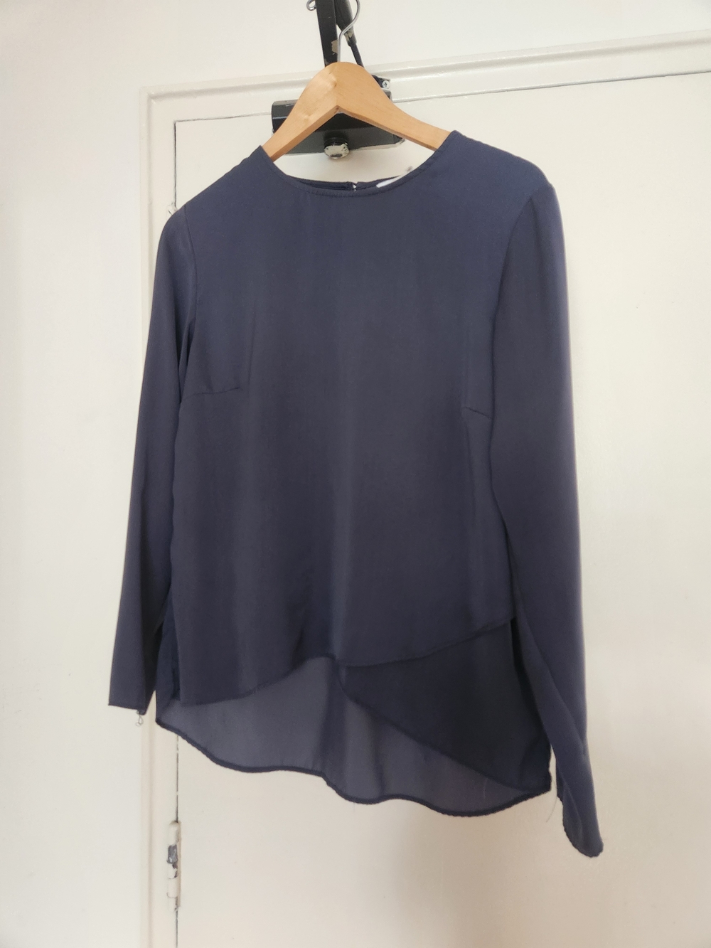 H&M Navy Layered Asymmetric Long-Sleeve Blouse